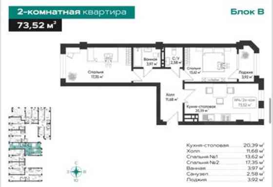 2 комнаты, 74 м², Элитка, 6 этаж, ПСО (под самоотделку) Бишкек