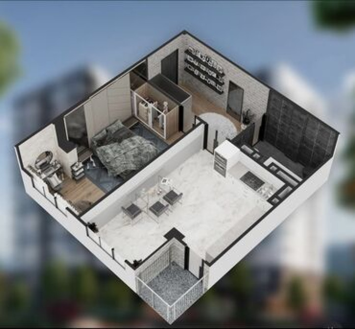 1 комната, 54 м², Элитка, 14 этаж, ПСО (под самоотделку) Бишкек - сүрөт 1