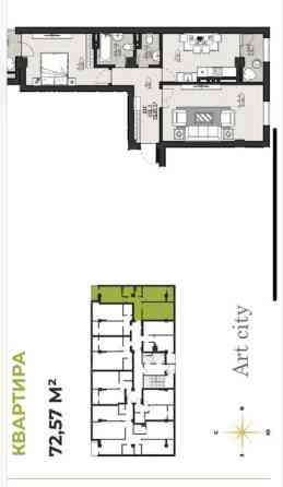 2 комнаты, 73 м², Элитка, 11 этаж, ПСО (под самоотделку) Бишкек