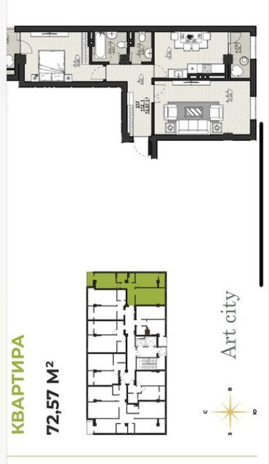 2 комнаты, 73 м², Элитка, 13 этаж, ПСО (под самоотделку) Бишкек - изображение 2