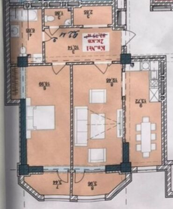 2 комнаты, 92 м², Элитка, 8 этаж, ПСО (под самоотделку) Бишкек - изображение 1