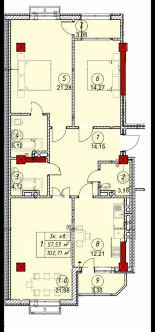 3 комнаты, 103 м², Элитка, 10 этаж, ПСО (под самоотделку) Бишкек - сүрөт 3