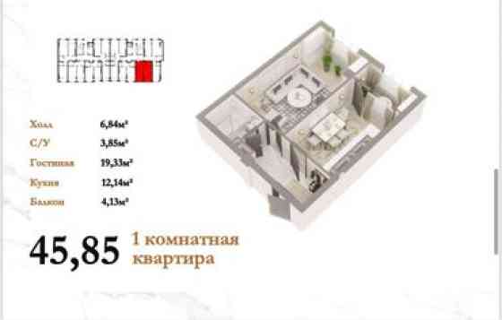 1 комната, 45 м², Элитка, 9 этаж, ПСО (под самоотделку) Бишкек