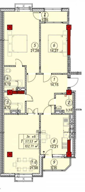 3 комнаты, 102 м², Элитка, 10 этаж, ПСО (под самоотделку) Бишкек - изображение 2