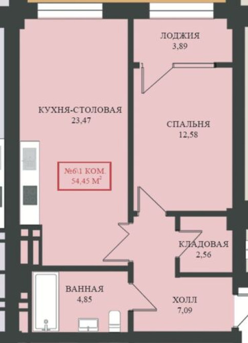 1 комната, 54 м², Элитка, 6 этаж, ПСО (под самоотделку) Бишкек - сүрөт 3