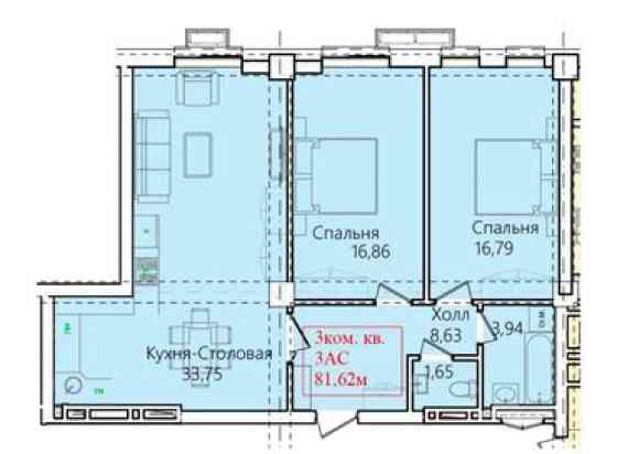 3 комнаты, 8162 м², Элитка, 3 этаж, ПСО (под самоотделку) Бишкек