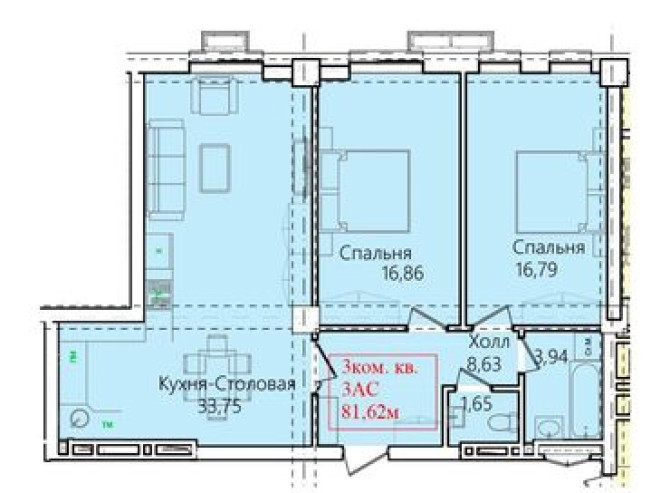 3 комнаты, 8162 м², Элитка, 3 этаж, ПСО (под самоотделку) Бишкек - изображение 2