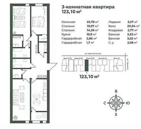 3 комнаты, 123 м², Элитка, 7 этаж, Готовая ПСО (под самоотделку) Bishkek