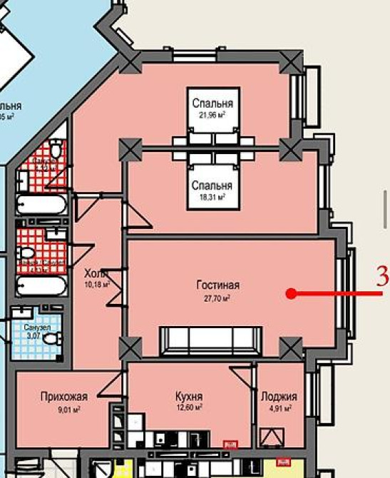 3 комнаты, 135 м², Элитка, 8 этаж, Готовая ПСО (под самоотделку) Bishkek - photo 3