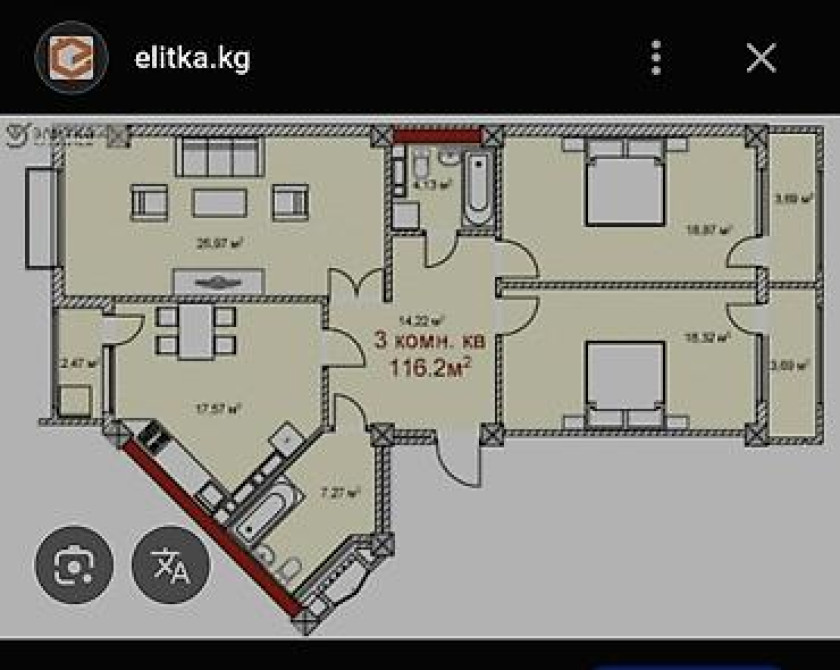 3 комнаты, 121 м², Элитка, 4 этаж, Евроремонт Бишкек - изображение 1