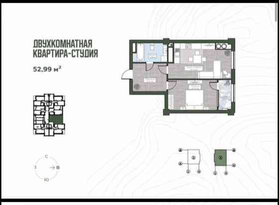 2 комнаты, 53 м², Элитка, 6 этаж, ПСО (под самоотделку) Бишкек