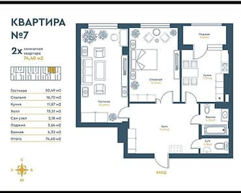 2 комнаты, 74 м², 8 этаж Бишкек - изображение 3
