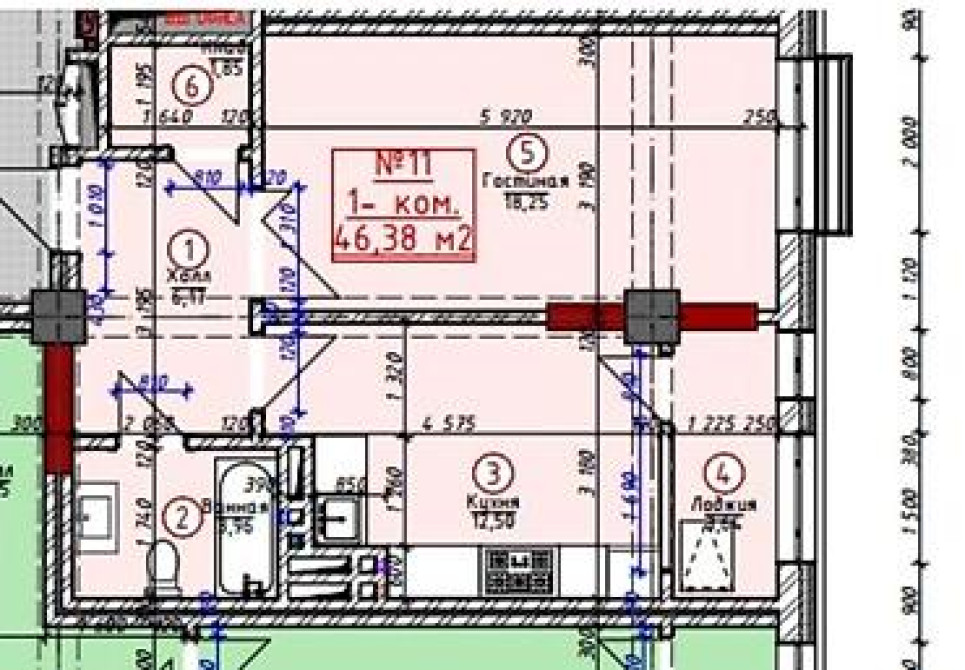 1 комната, 46 м², Элитка, 7 этаж, ПСО (под самоотделку) Бишкек - изображение 2