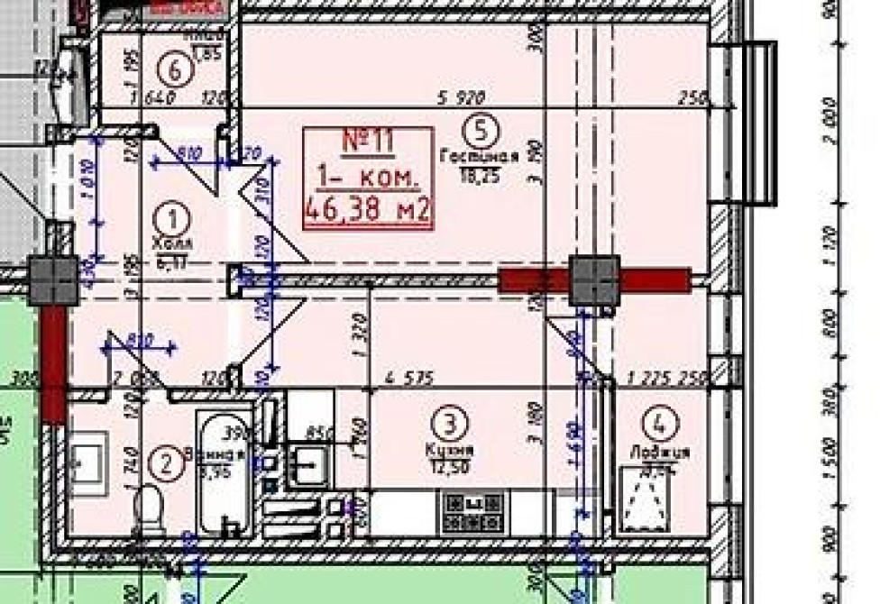 1 комната, 46 м², Элитка, 7 этаж, Готовая ПСО (под самоотделку) Бишкек - изображение 1