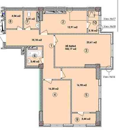 3 комнаты, 102 м², АУЦА Элитка, 13 этаж, ПСО (под самоотделку) Bishkek