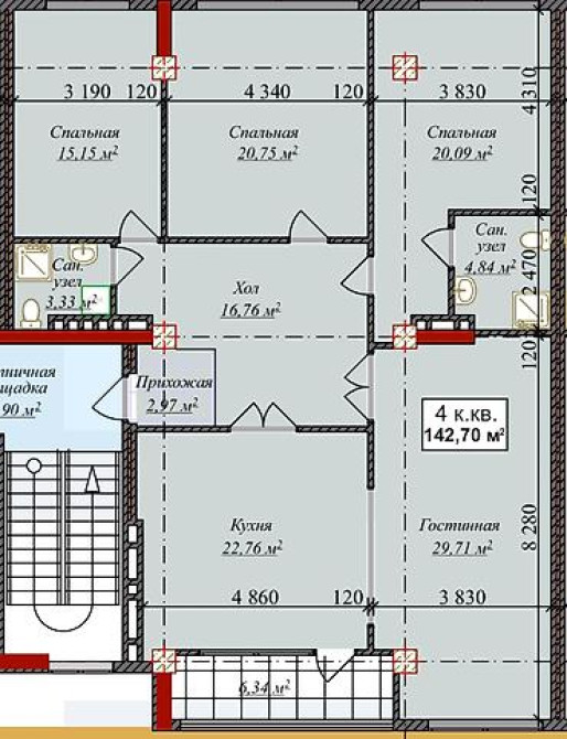 4 комнаты, 143 м², АУЦА Элитка, 5 этаж, ПСО (под самоотделку) Bishkek - photo 19