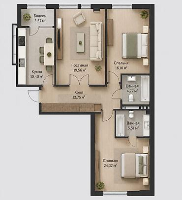 3 комнаты, 97 м², АУЦА Элитка, 2 этаж, ПСО (под самоотделку) Bishkek - photo 1