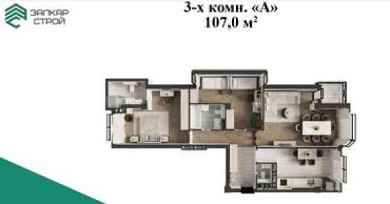 3 комнаты, 107 м², Элитка, 7 этаж, ПСО (под самоотделку) Бишкек