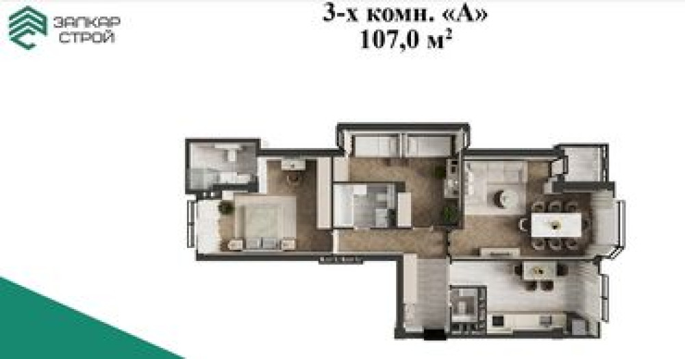3 комнаты, 107 м², Элитка, 7 этаж, ПСО (под самоотделку) Бишкек - изображение 2