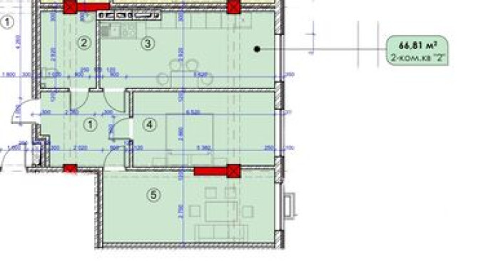2 комнаты, 67 м², Элитка, 5 этаж, ПСО (под самоотделку) Бишкек - сүрөт 5
