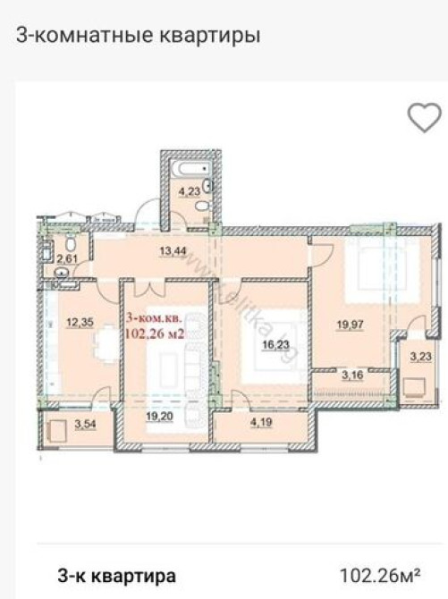 Представляем план трехкомнатной квартиры ПСО с общей площадью 102.26 Bishkek - photo 1