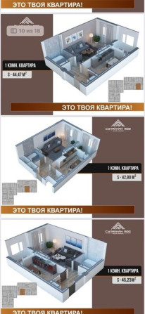 1 комната, 42 м², Элитка, 10 этаж, ПСО (под самоотделку) Бишкек - изображение 4
