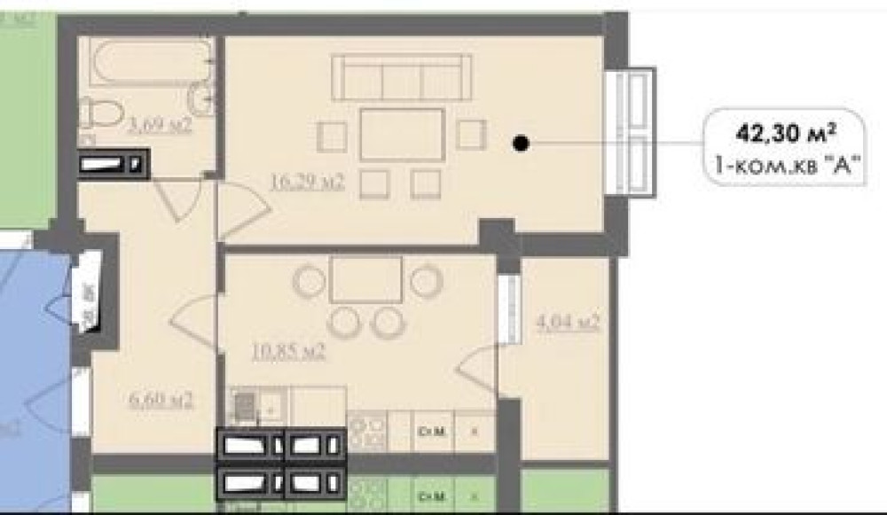 1 комната, 42 м², Элитка, 9 этаж, ПСО (под самоотделку) Бишкек - сүрөт 5