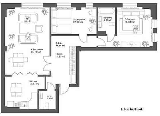3 комнаты, 96 м², АУЦА Элитка, 3 этаж Бишкек