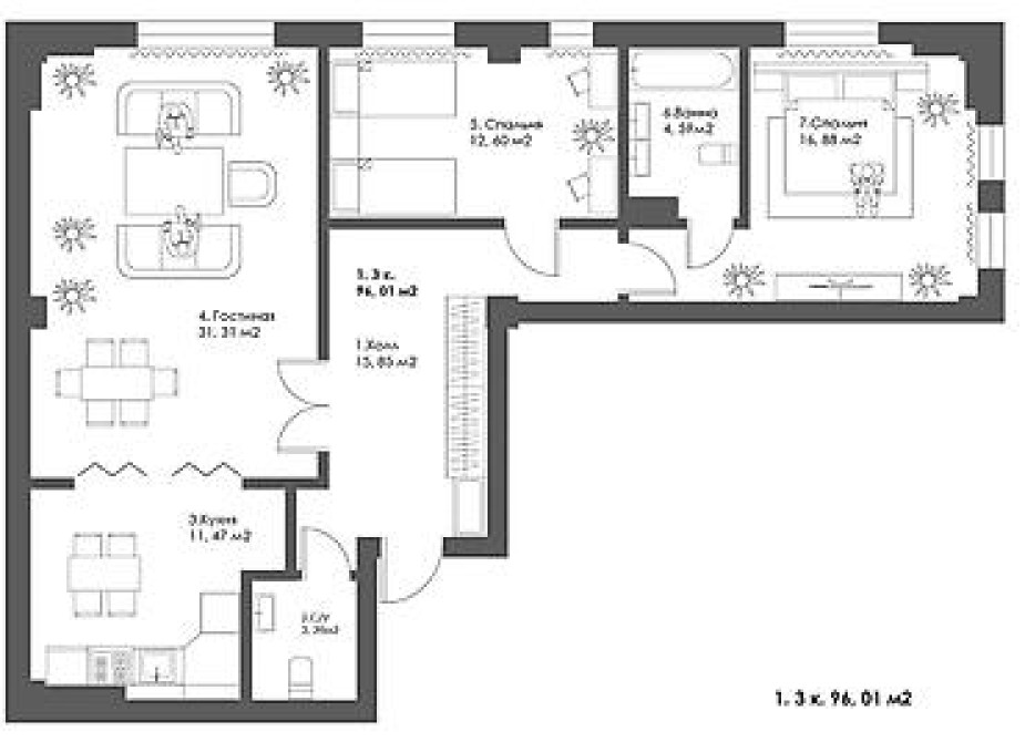 3 комнаты, 96 м², АУЦА Элитка, 3 этаж Бишкек - изображение 1
