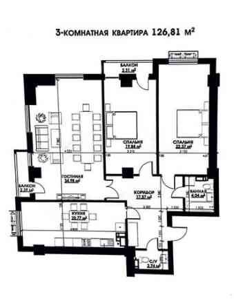 3 комнаты, 126 м², Элитка, 13 этаж, ПСО (под самоотделку) Bishkek