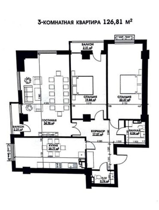 3 комнаты, 126 м², Элитка, 13 этаж, ПСО (под самоотделку) Бишкек - изображение 3