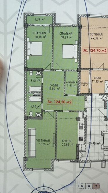 3 комнаты, 124 м², Элитка, 3 этаж, ПСО (под самоотделку) Бишкек - изображение 2